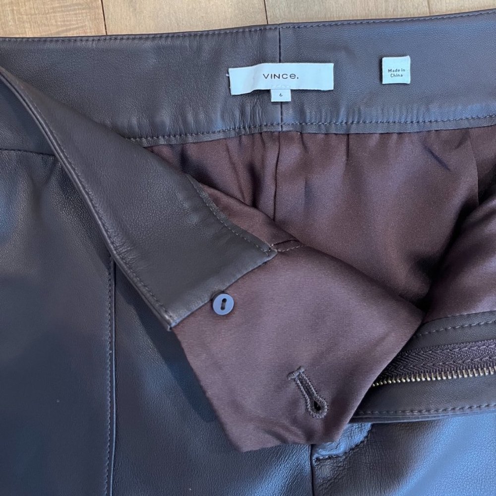 Vince Brown Leather Flare Cropped Pants - Size 6 - Picture 6 of 12